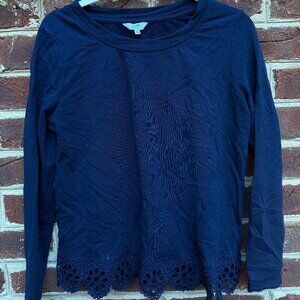 Crown & Ivy Navy Long Sleeve with Lace Boarder